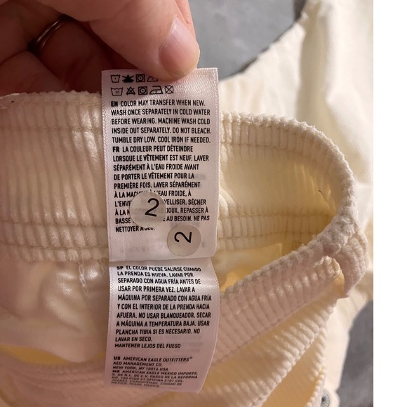 American Eagle Outfitters Cream Corduroy Baggy Wide Leg Cargo Pants Sz 0 Stretch - Picture 9 of 9